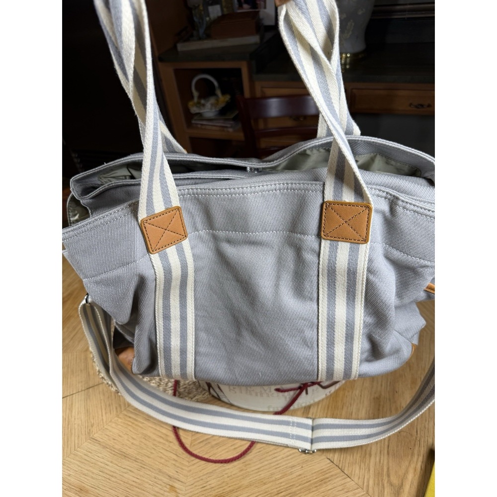 Pottery Barn Diaper Bag Grey B Monogram Kids Baby Duffle Tote Leather Classic